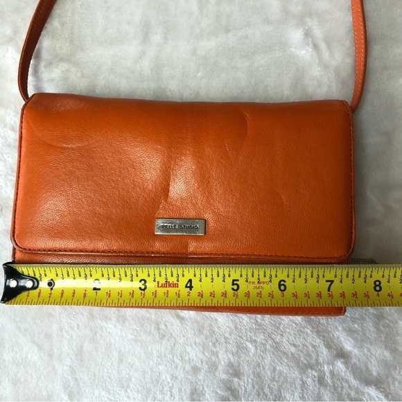 Pelle Studio Leather Burnt Orange Tri Fold Crossbody Purse Bag - Picture 11 of 14